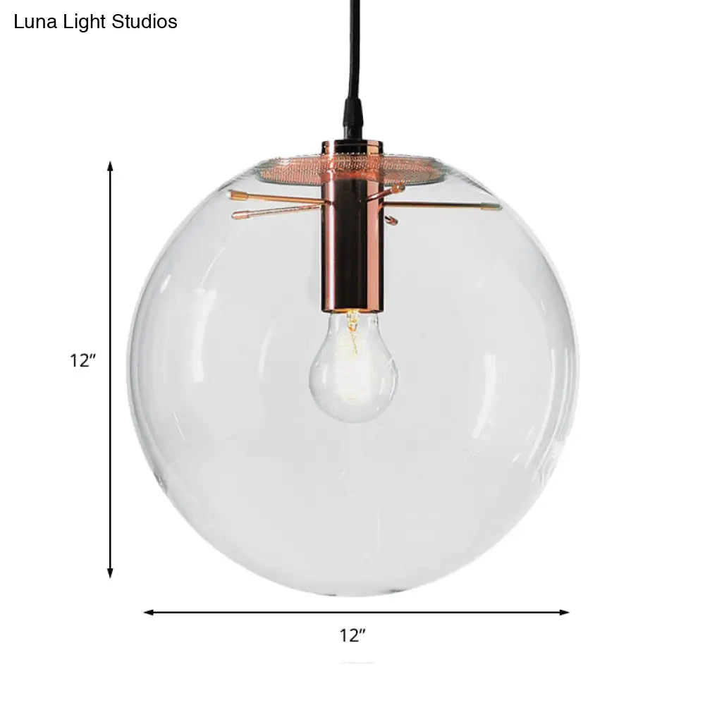 Modern 1-Light Round Pendant Light With Clear Glass And 6’/8’/12’ Wide Hanging Lamp In Rose Gold