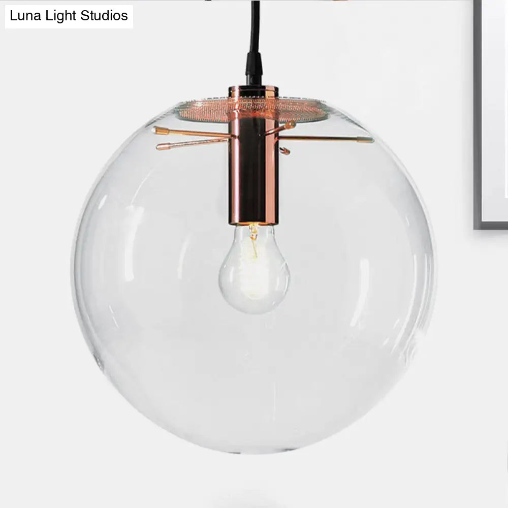 Modern Clear Glass Round Pendant Light In Rose Gold - 1-Light 6/8/12 Wide