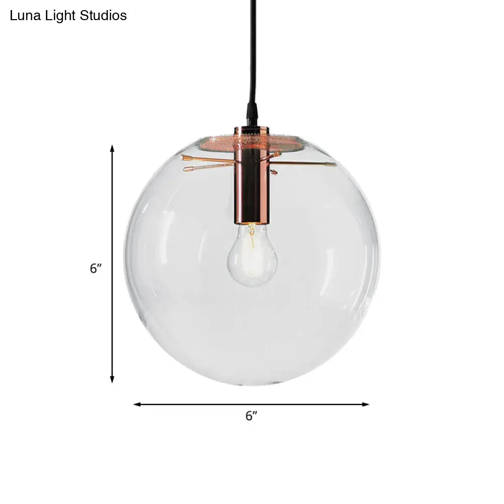 Modern Clear Glass Round Pendant Light In Rose Gold - 1-Light 6/8/12 Wide