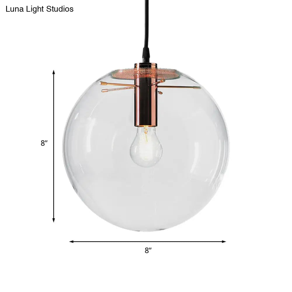 Modern Clear Glass Round Pendant Light In Rose Gold - 1-Light 6/8/12 Wide