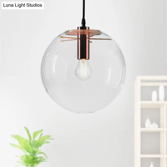 Modern 1-Light Round Pendant Light With Clear Glass And 6’/8’/12’ Wide Hanging Lamp In Rose Gold