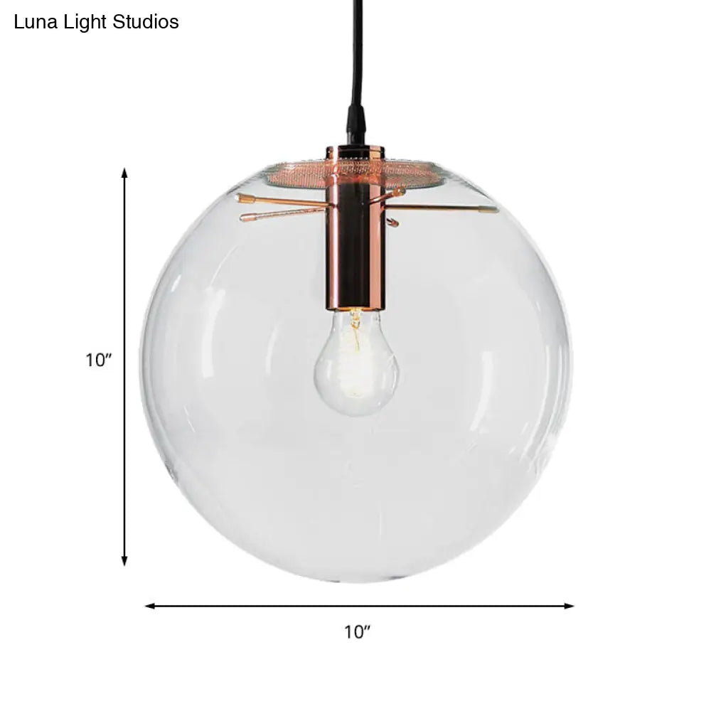 Modern Clear Glass Round Pendant Light In Rose Gold - 1-Light 6/8/12 Wide