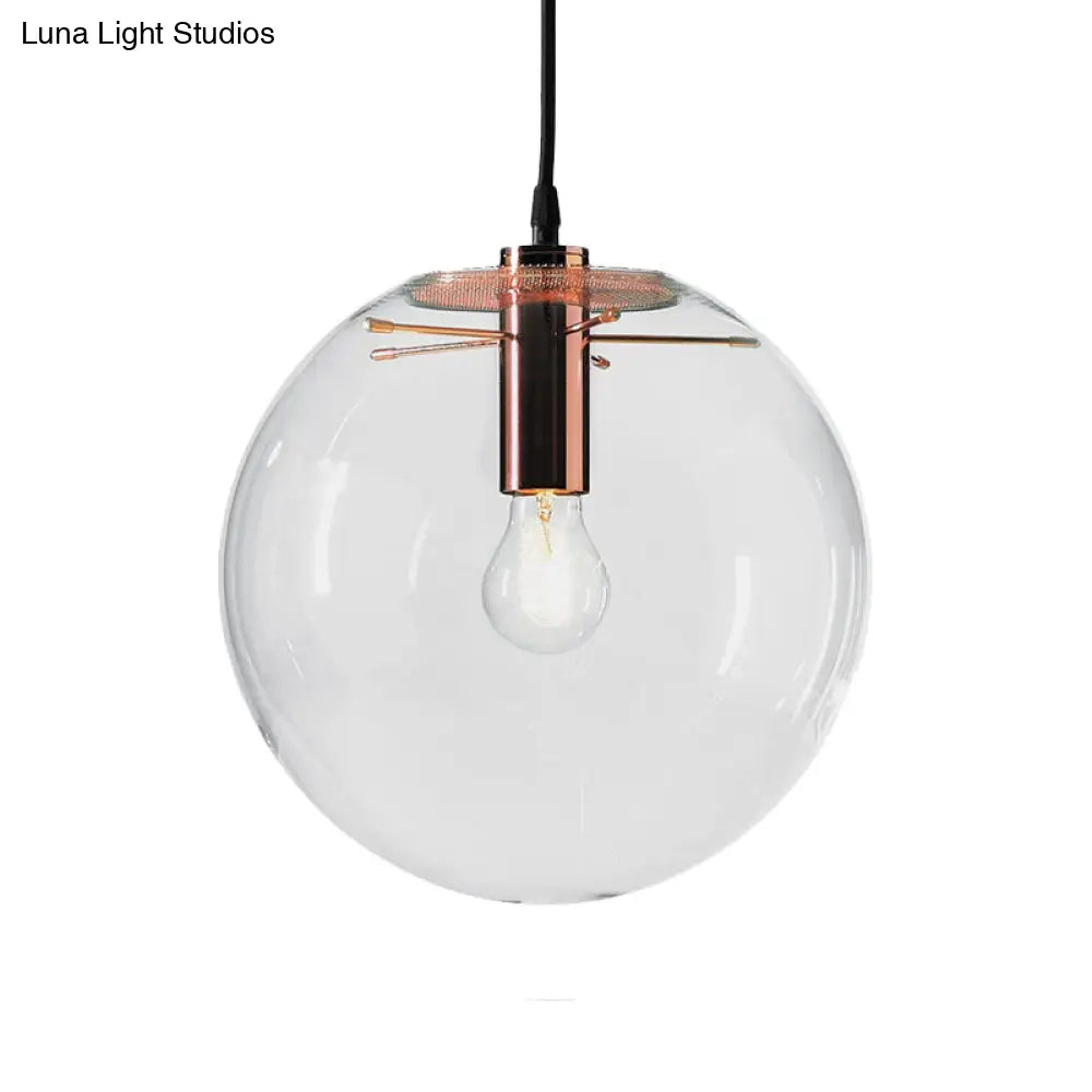 Modern 1-Light Round Pendant Light With Clear Glass And 6’/8’/12’ Wide Hanging Lamp In Rose Gold