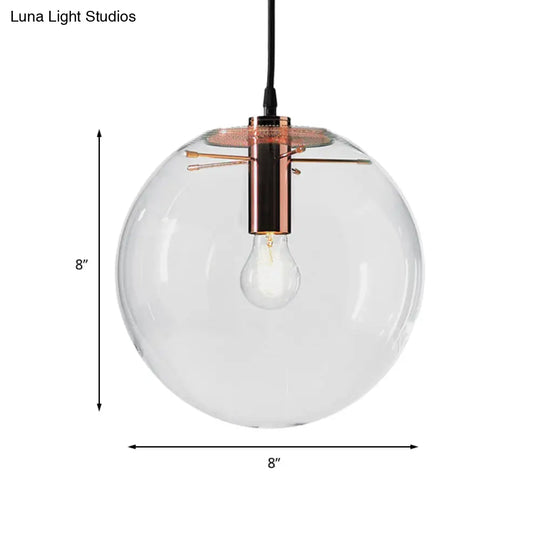 Modern 1-Light Round Pendant Light With Clear Glass And 6’/8’/12’ Wide Hanging Lamp In Rose Gold