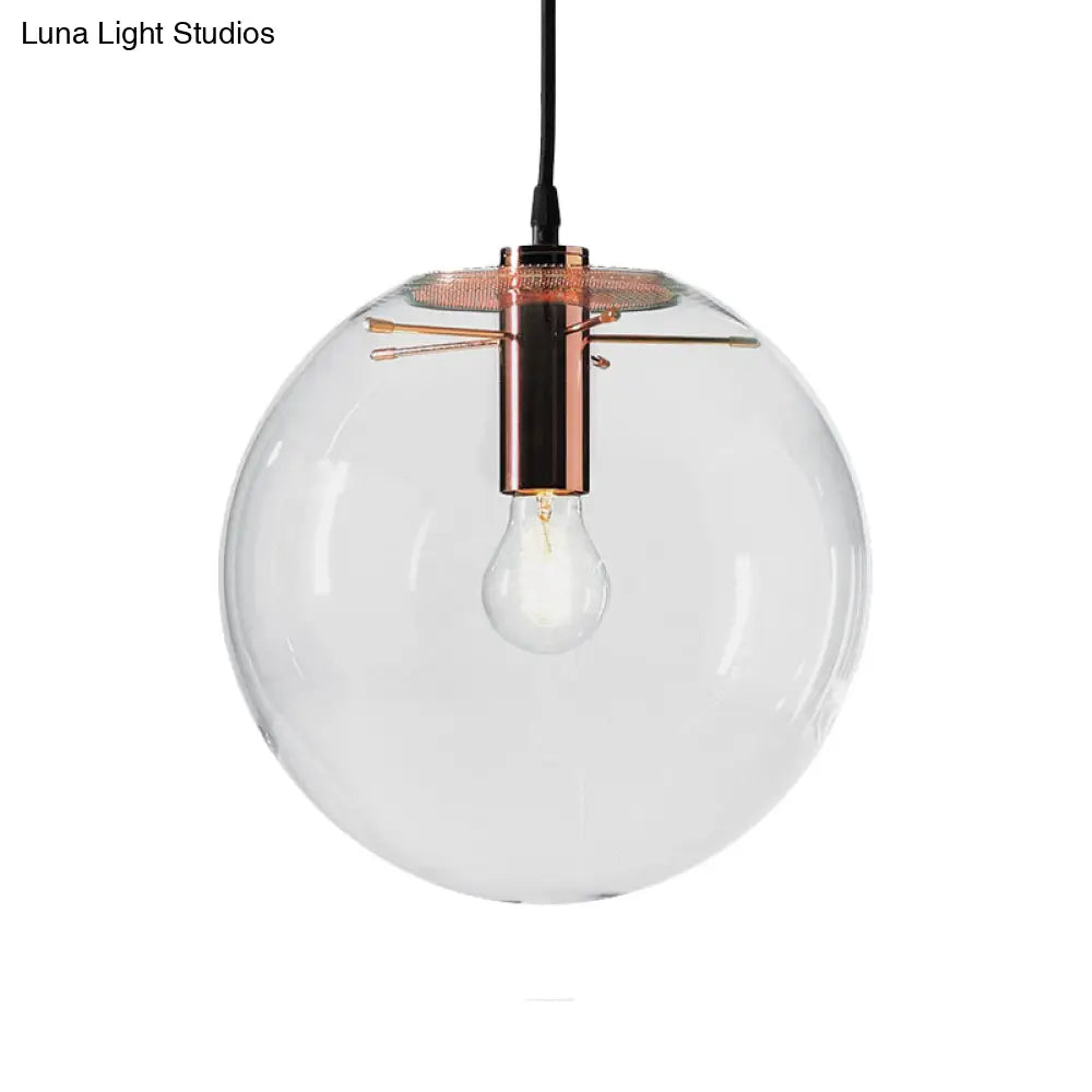 Modern Clear Glass Round Pendant Light In Rose Gold - 1-Light 6/8/12 Wide