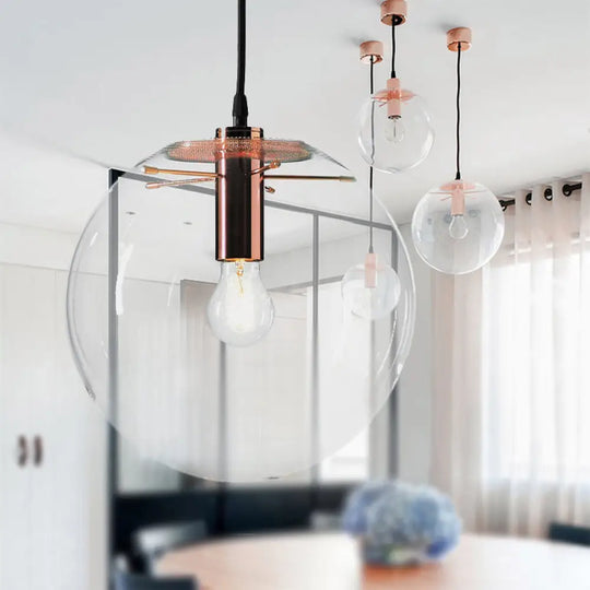 Modern 1-Light Round Pendant Light With Clear Glass And 6’/8’/12’ Wide Hanging Lamp In Rose