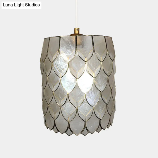 Silver Shell 1-Light Pendant Lamp With Modern Scale Design - Cylinder Hanging Light