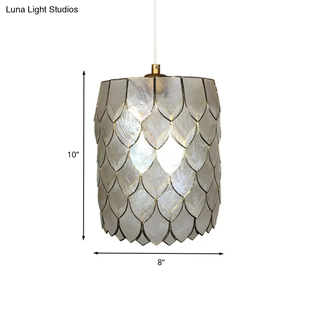 Modern 1-Light Silver Shell Pendant Lamp With Scale Design - Hanging Cylinder Lighting