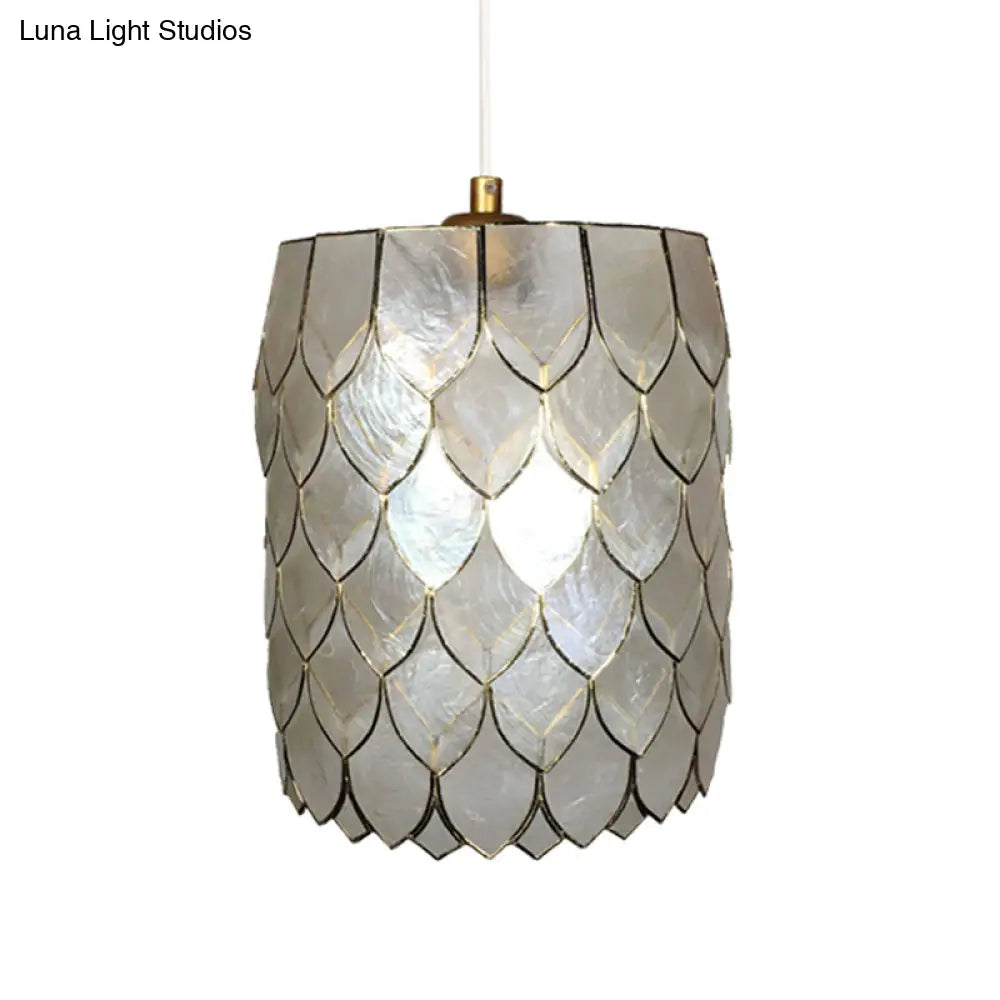 Modern 1-Light Silver Shell Pendant Lamp With Scale Design - Hanging Cylinder Lighting