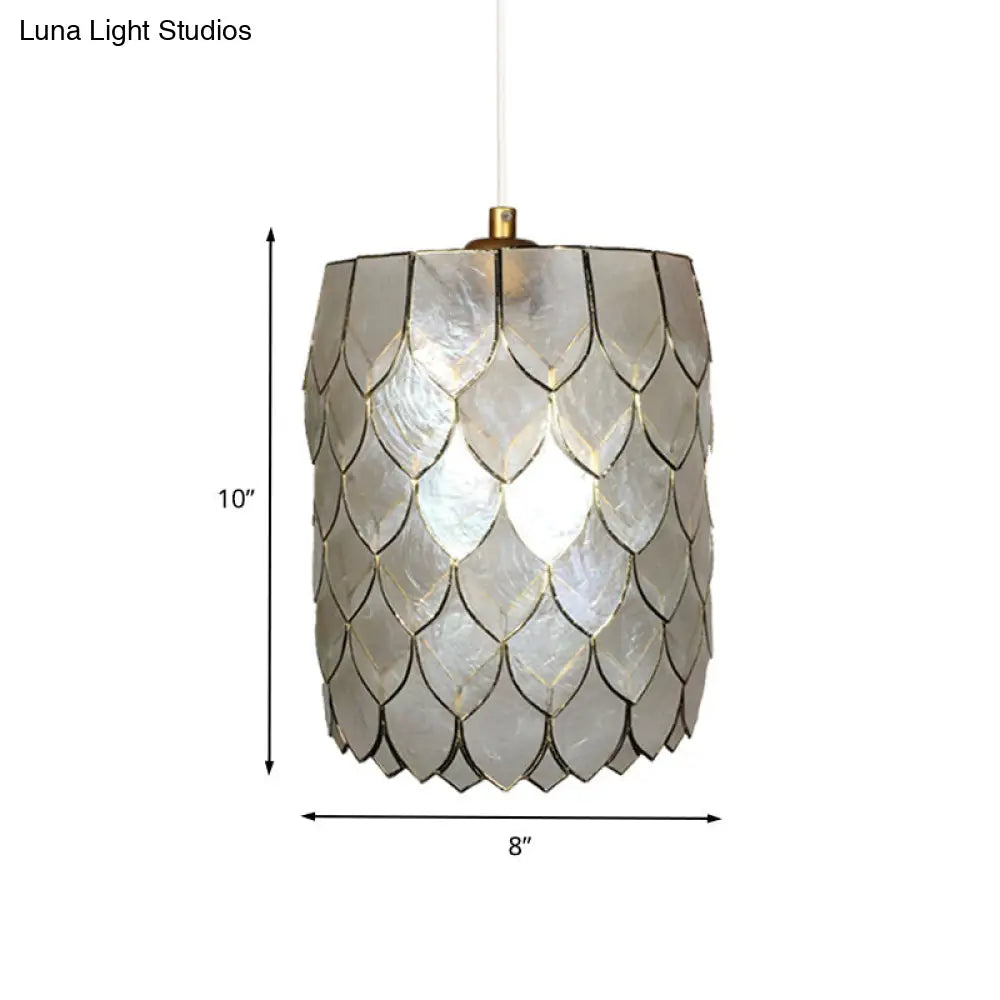 Silver Shell 1-Light Pendant Lamp With Modern Scale Design - Cylinder Hanging Light