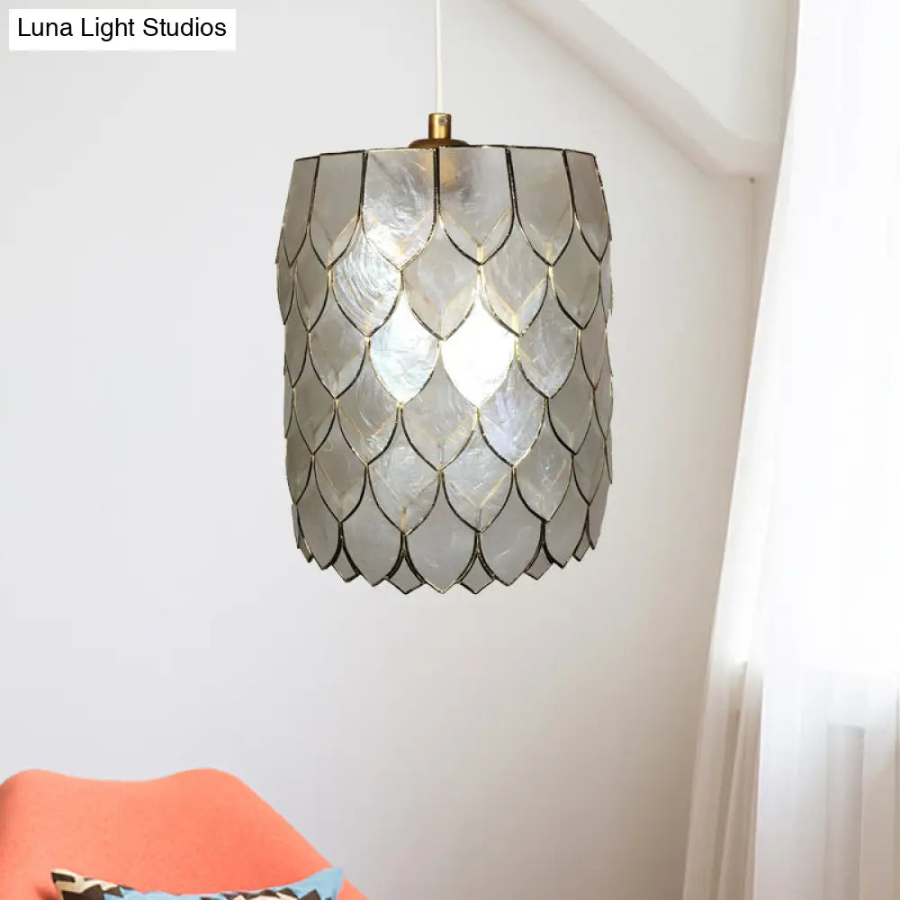 Modern 1-Light Silver Shell Pendant Lamp With Scale Design - Hanging Cylinder Lighting