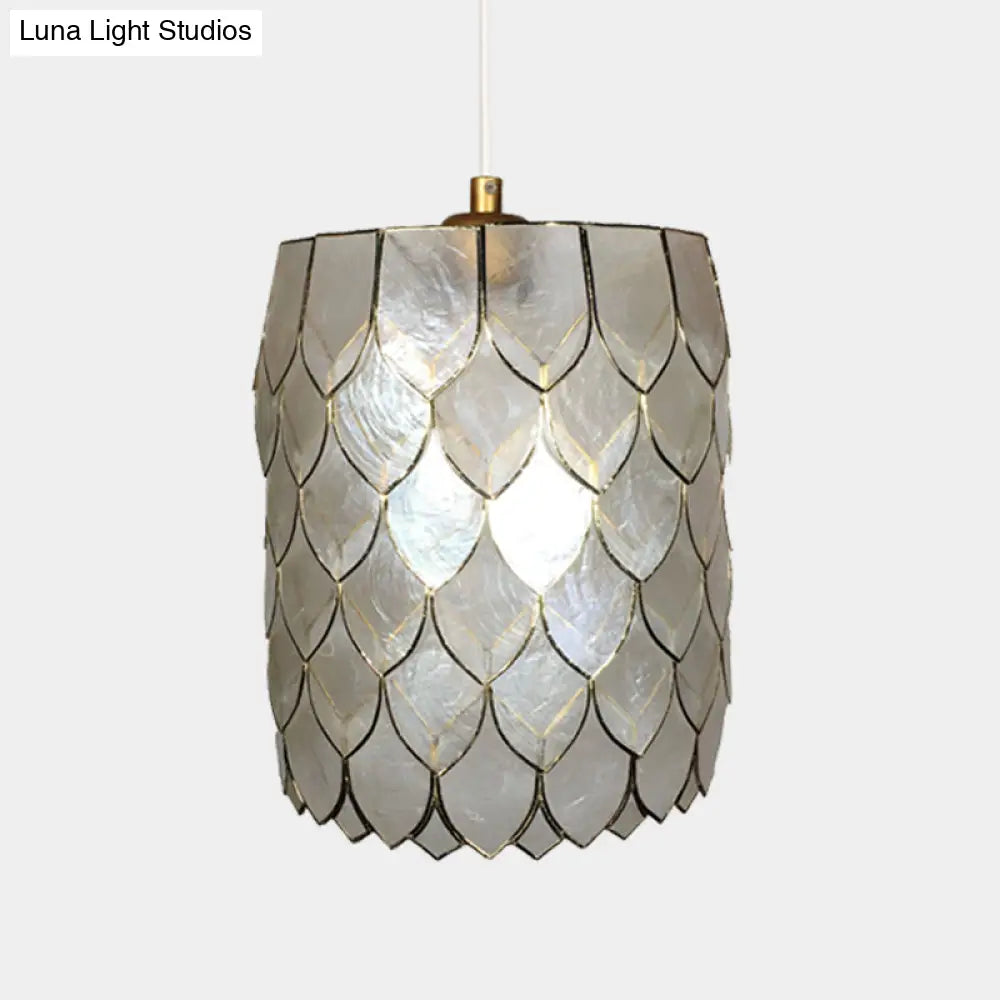 Modern 1-Light Silver Shell Pendant Lamp With Scale Design - Hanging Cylinder Lighting