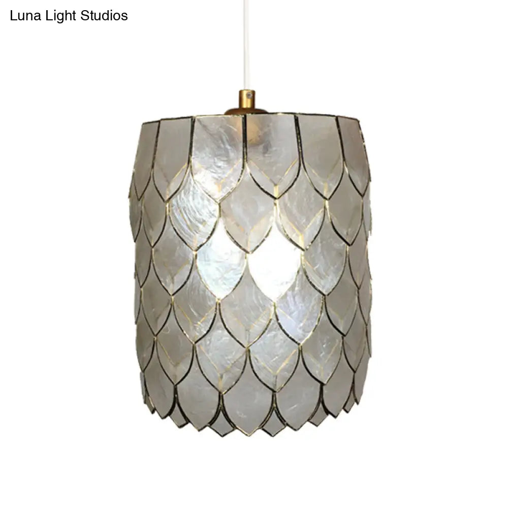 Silver Shell 1-Light Pendant Lamp With Modern Scale Design - Cylinder Hanging Light