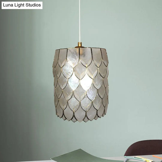 Silver Shell 1-Light Pendant Lamp With Modern Scale Design - Cylinder Hanging Light