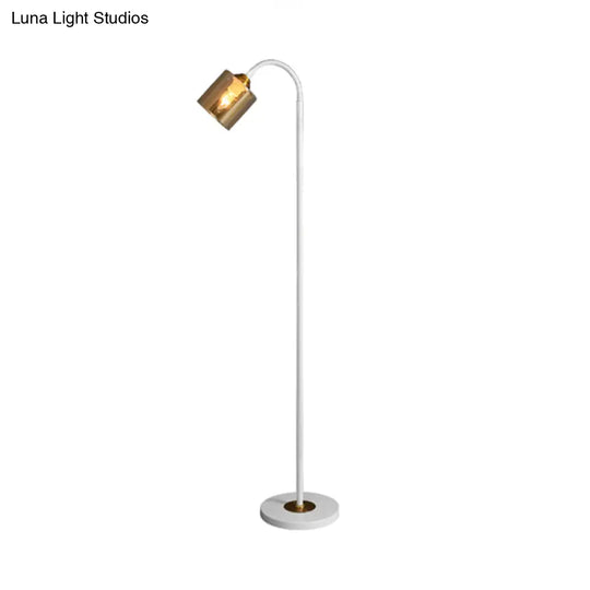 Modern 1-Light Standing Floor Lamp With Amber Glass Shade And White Finish