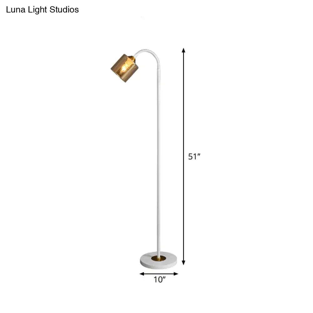 Modern 1-Light Standing Floor Lamp With Amber Glass Shade And White Finish