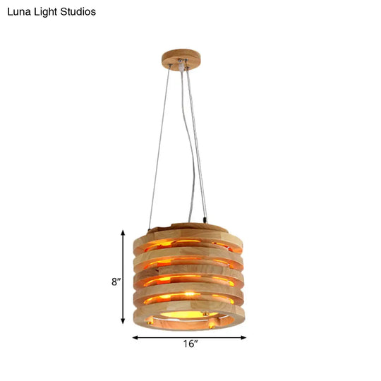 Modern 10’’/16’’ Wide Wooden Hanging Light Pendant In Natural Wood For Living Room