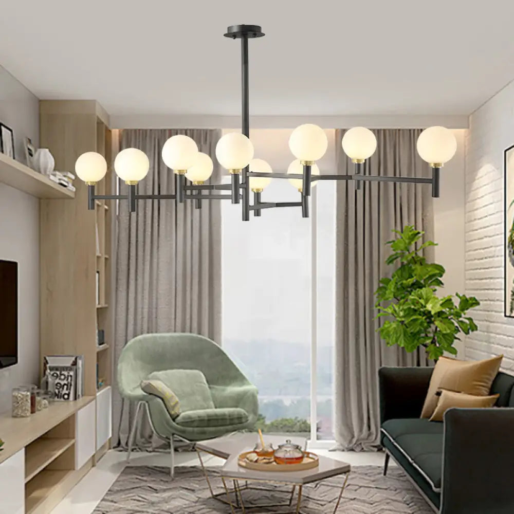 Modern 10-Head Orbit Chandelier Pendant White Glass Black/White/Gold For Living Room Island Lighting