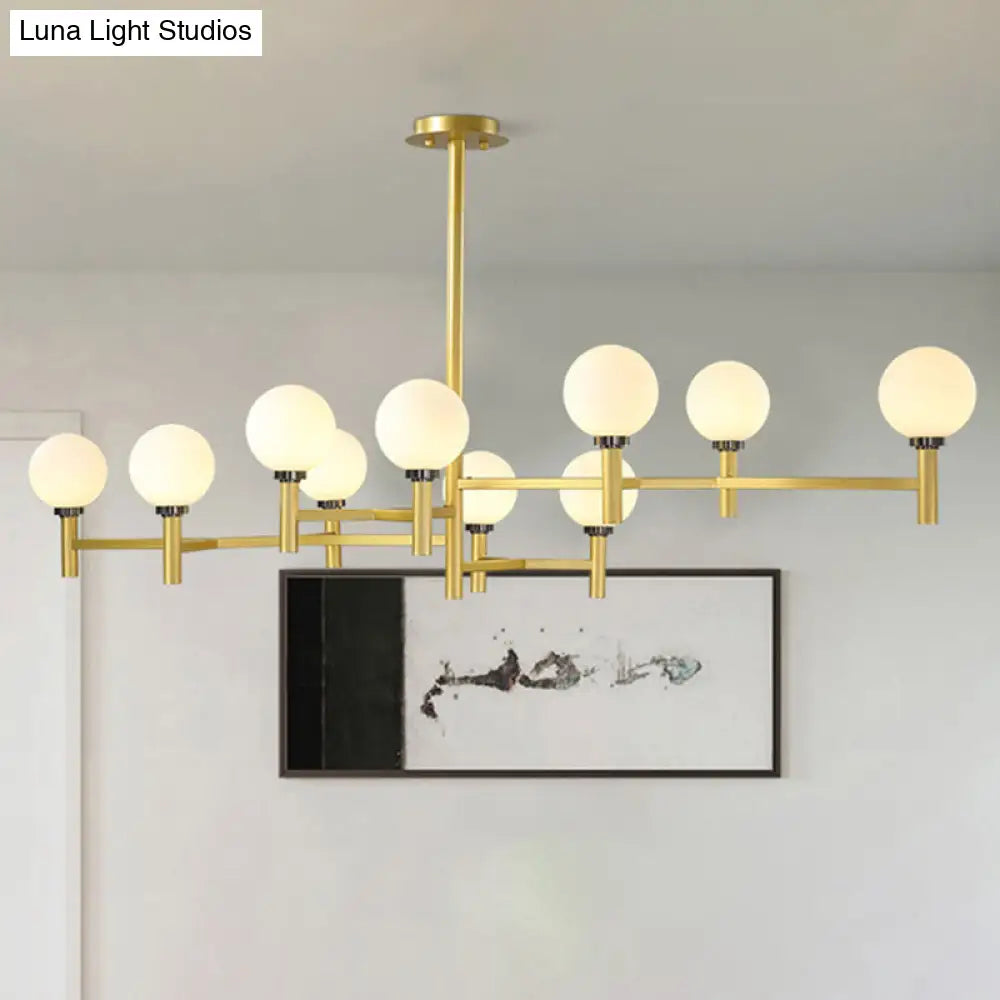 Modern 10-Head Orbit Chandelier Pendant White Glass Black/White/Gold For Living Room Island Lighting