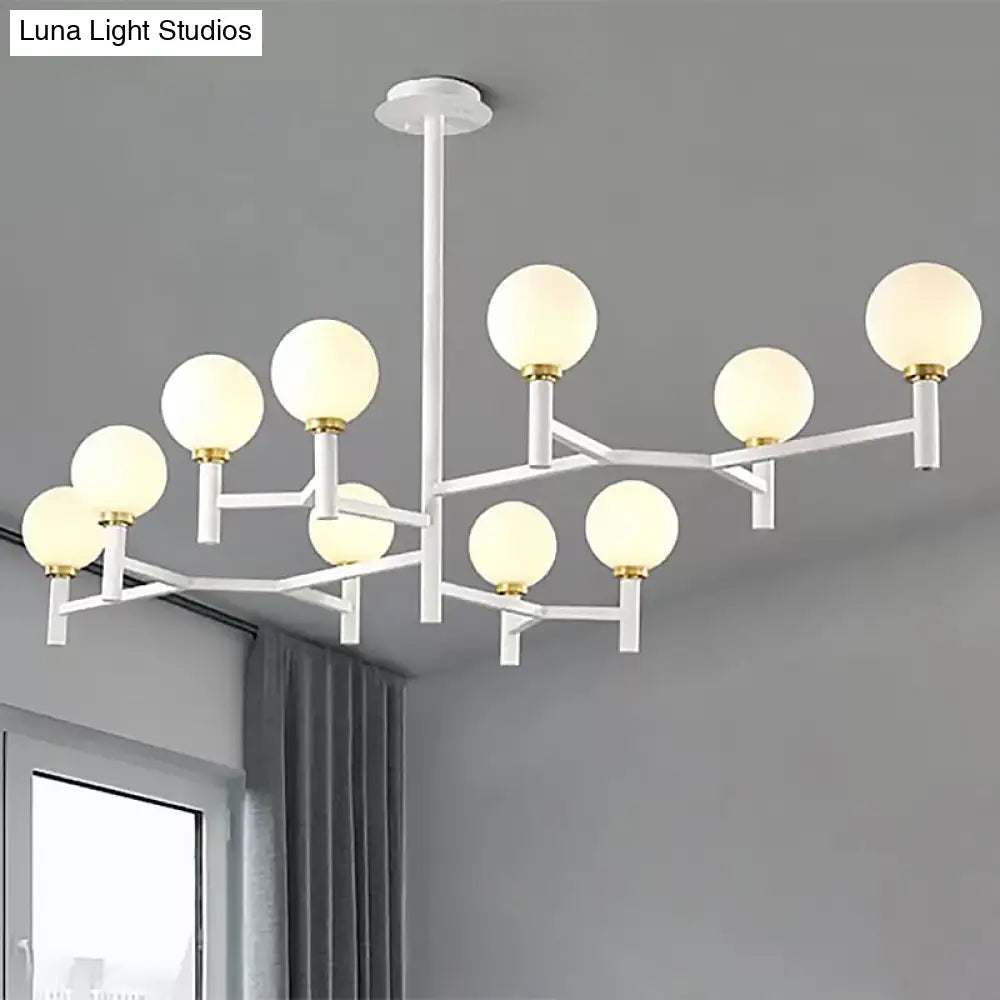 Modern 10-Head Orbit Chandelier Pendant White Glass Black/White/Gold For Living Room Island Lighting