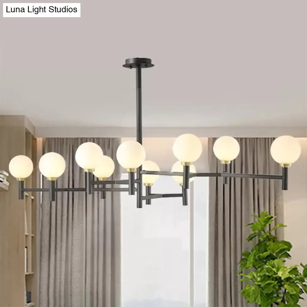 Modern 10-Head Orbit Chandelier Pendant White Glass Black/White/Gold For Living Room Island Lighting