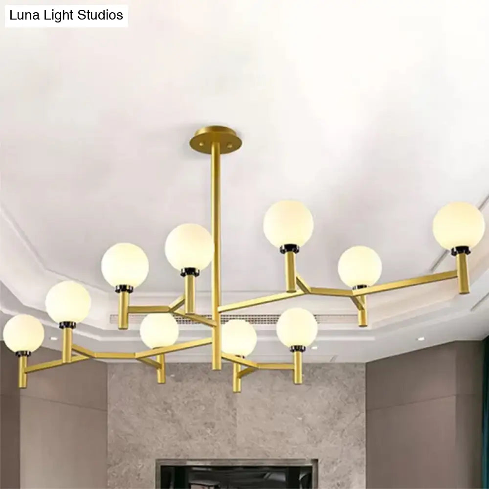 Modern 10-Head Orbit Chandelier Pendant White Glass Black/White/Gold For Living Room Island Lighting