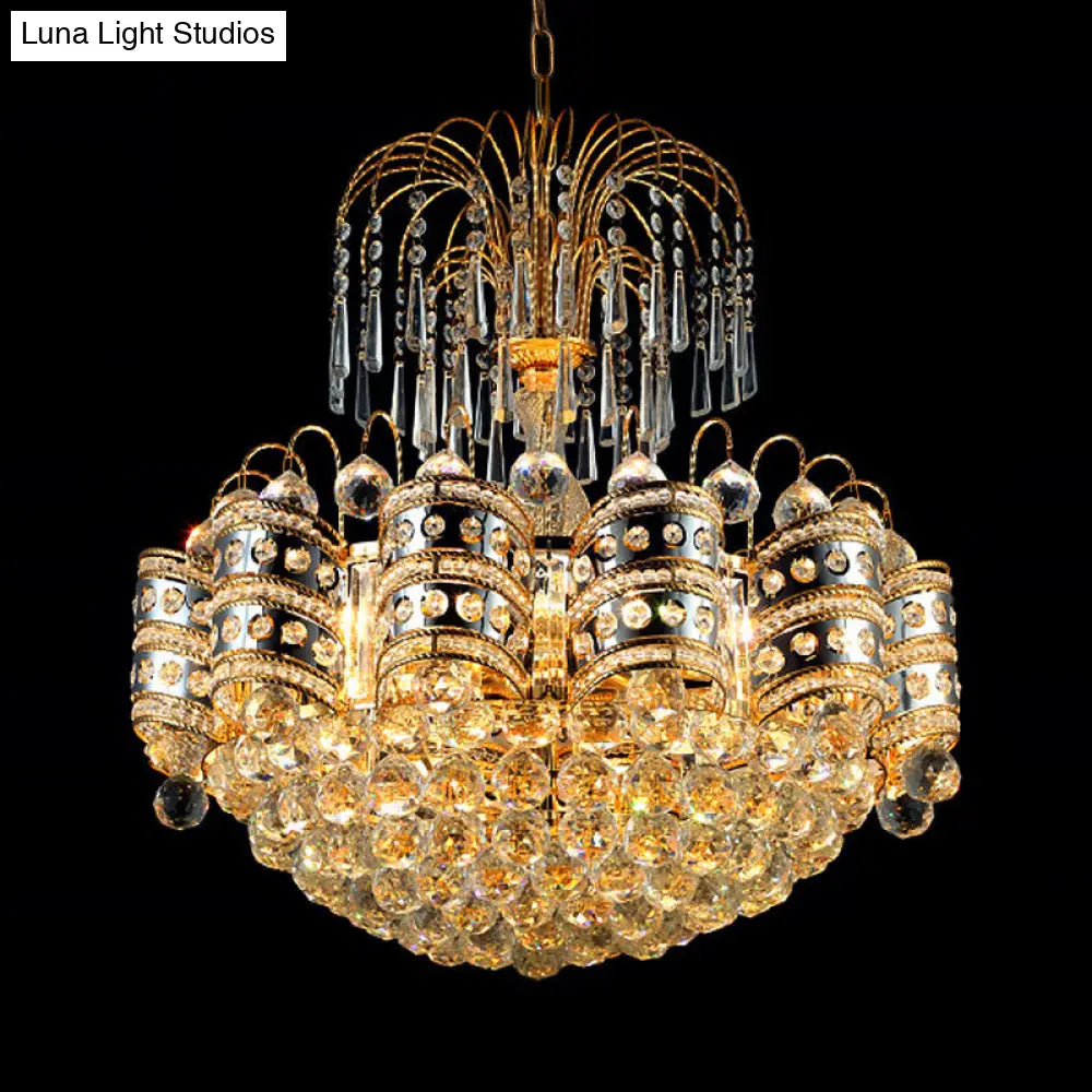 Modern 10-Light Gold Chandelier Ceiling Light Fixture For Bedroom - Crystal Dome Design