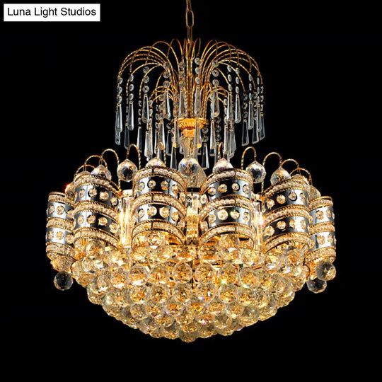 Modern 10-Light Gold Chandelier Ceiling Light Fixture For Bedroom - Crystal Dome Design