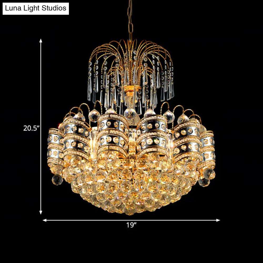 Modern Crystal Dome Ceiling Light: Elegant Gold Chandelier With 10 Lights For Bedroom