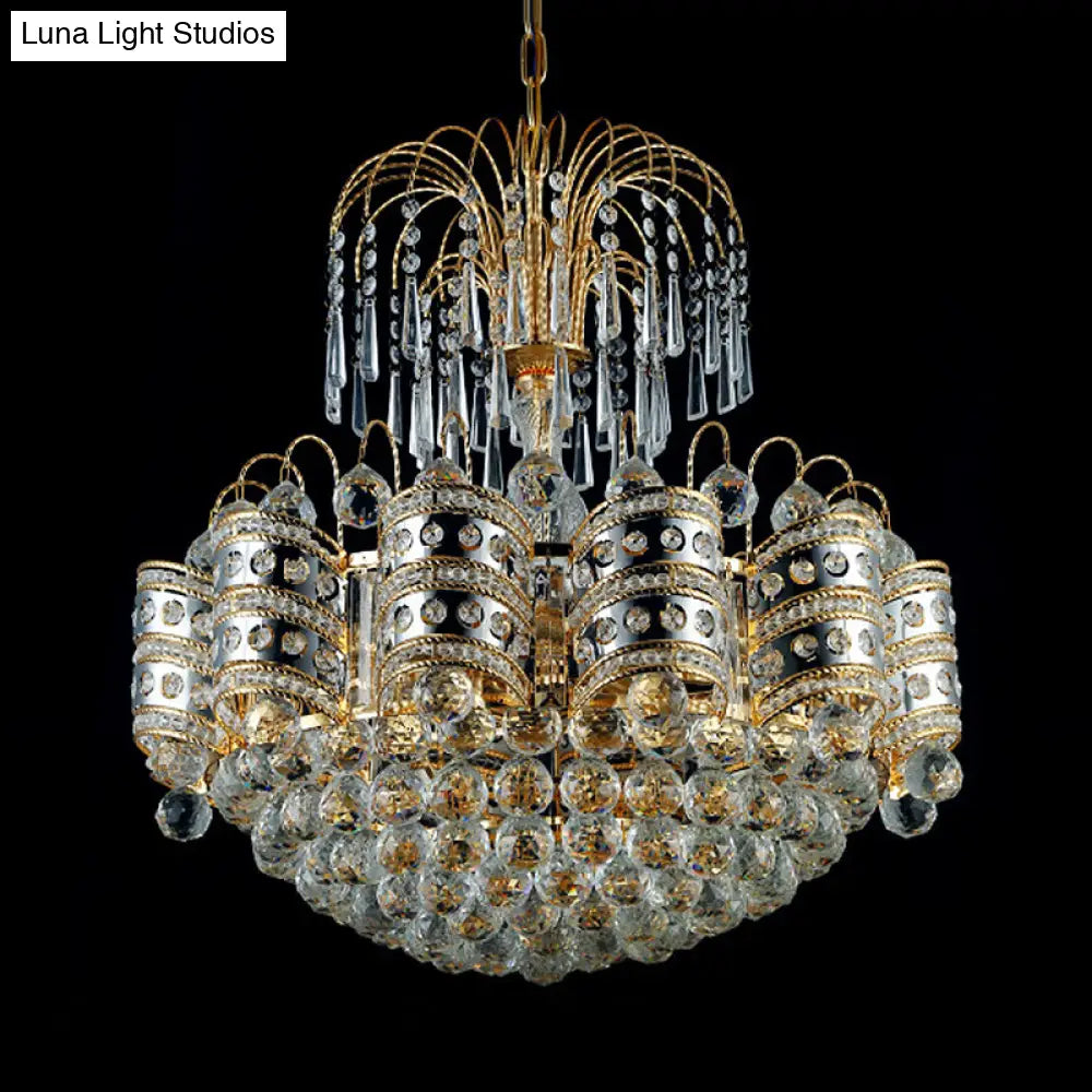 Modern 10-Light Gold Chandelier Ceiling Light Fixture For Bedroom - Crystal Dome Design