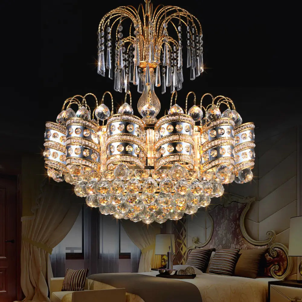 Modern 10-Light Gold Chandelier Ceiling Light Fixture For Bedroom - Crystal Dome Design