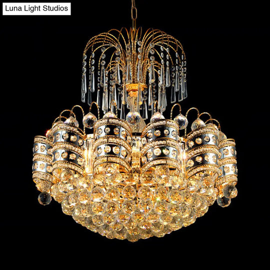 Modern Crystal Dome Ceiling Light: Elegant Gold Chandelier With 10 Lights For Bedroom