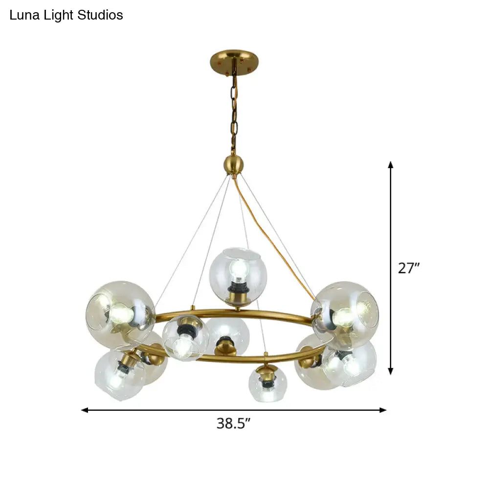 Modern 12-Light Brass Pendant With Clear Glass Shade - Stylish Hanging Ceiling Lamp