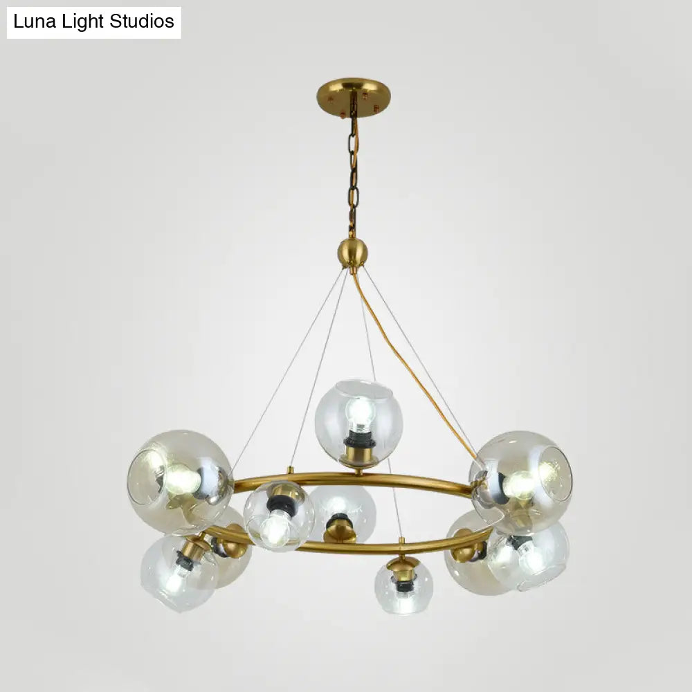 Modern 12-Light Brass Pendant With Clear Glass Shade - Stylish Hanging Ceiling Lamp