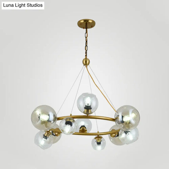 Modern 12-Light Brass Pendant With Clear Glass Shade - Stylish Hanging Ceiling Lamp