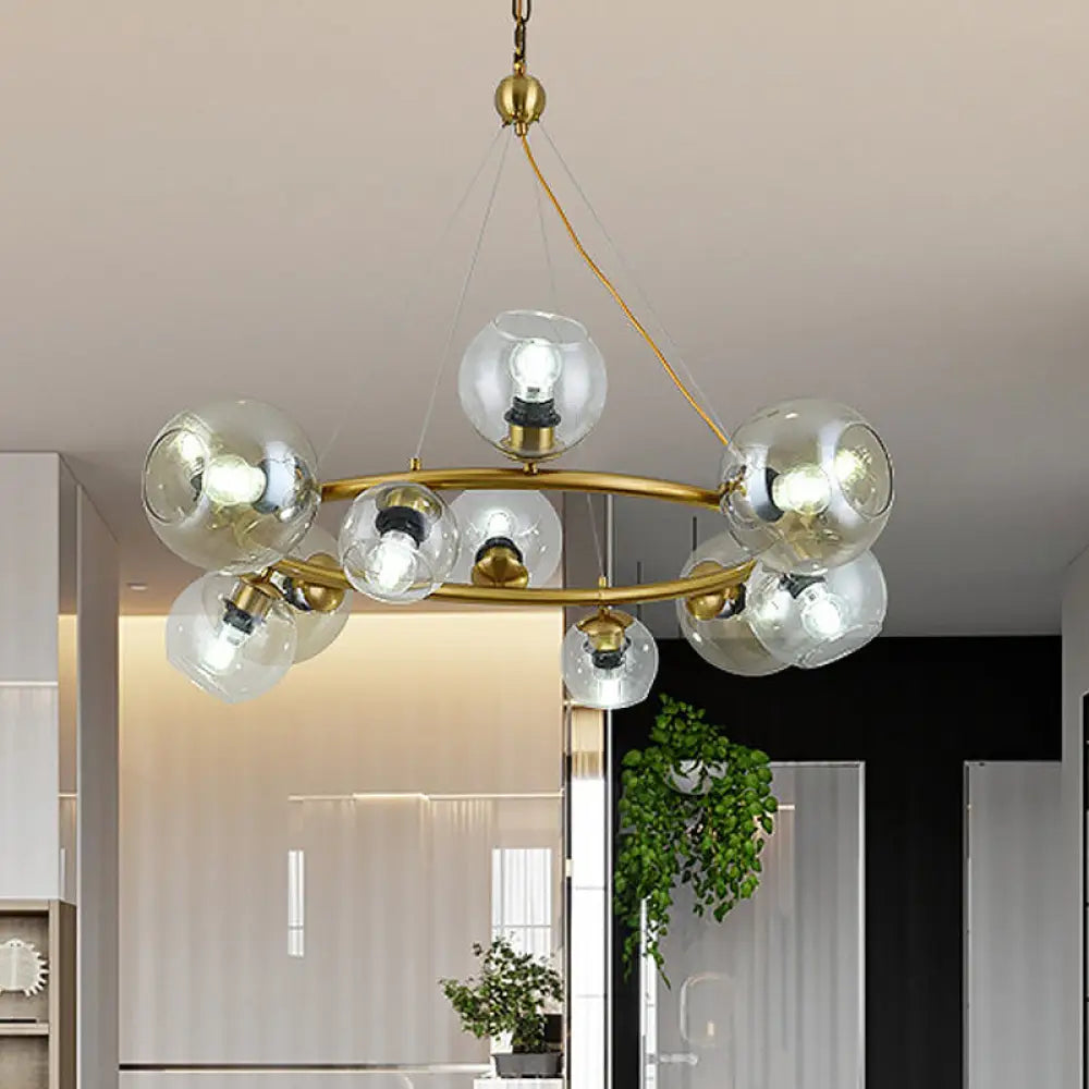 Modern 12-Light Brass Pendant With Clear Glass Shade - Stylish Hanging Ceiling Lamp