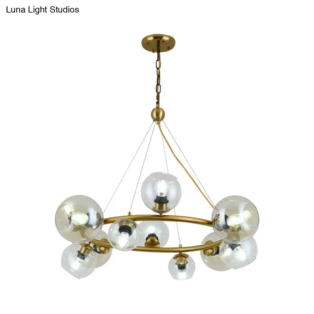 Modern 12-Light Brass Pendant With Clear Glass Shade - Stylish Hanging Ceiling Lamp