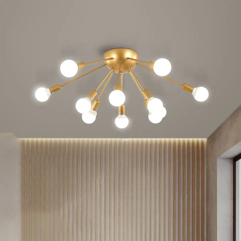 Modern 12 - Light Brass Sputnik Semi Flush Ceiling Light For Living Room