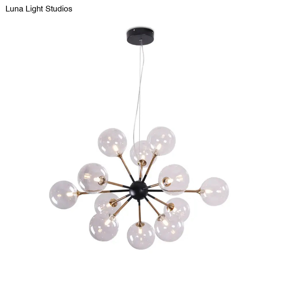 Modern 12-Light Clear Glass Sputnik Chandelier For Living Room - Simple Style