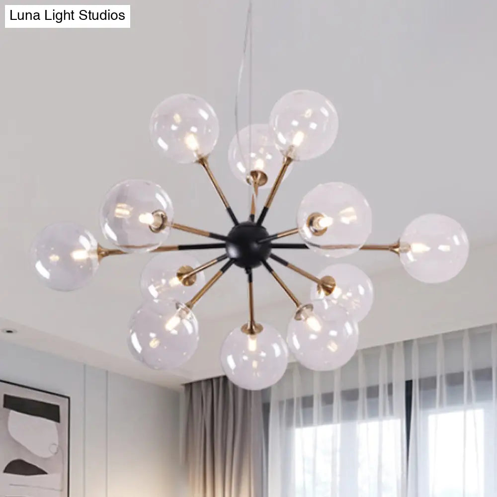 Modern 12-Light Clear Glass Sputnik Chandelier For Living Room - Simple Style