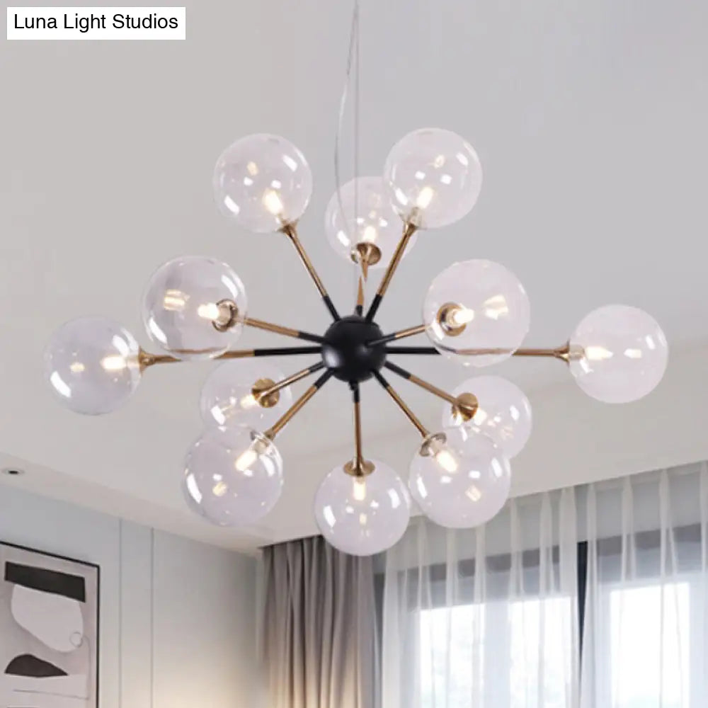 Simple Style Clear Glass Sputnik Chandelier - 12 Light Ceiling Pendant For Living Room