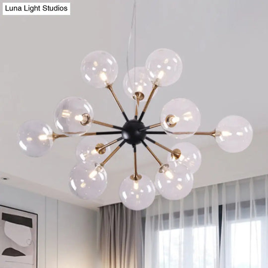 Simple Style Clear Glass Sputnik Chandelier - 12 Light Ceiling Pendant For Living Room