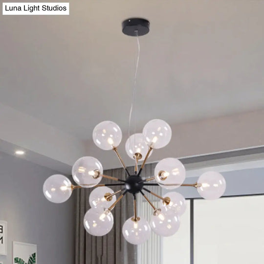 Simple Style Clear Glass Sputnik Chandelier - 12 Light Ceiling Pendant For Living Room