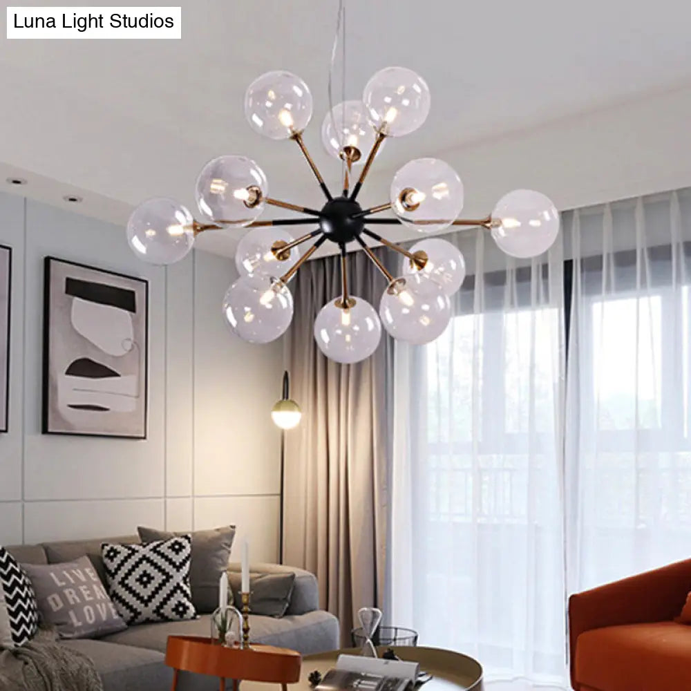 Simple Style Clear Glass Sputnik Chandelier - 12 Light Ceiling Pendant For Living Room