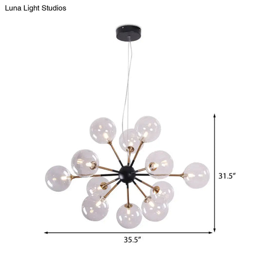 Modern 12-Light Clear Glass Sputnik Chandelier For Living Room - Simple Style