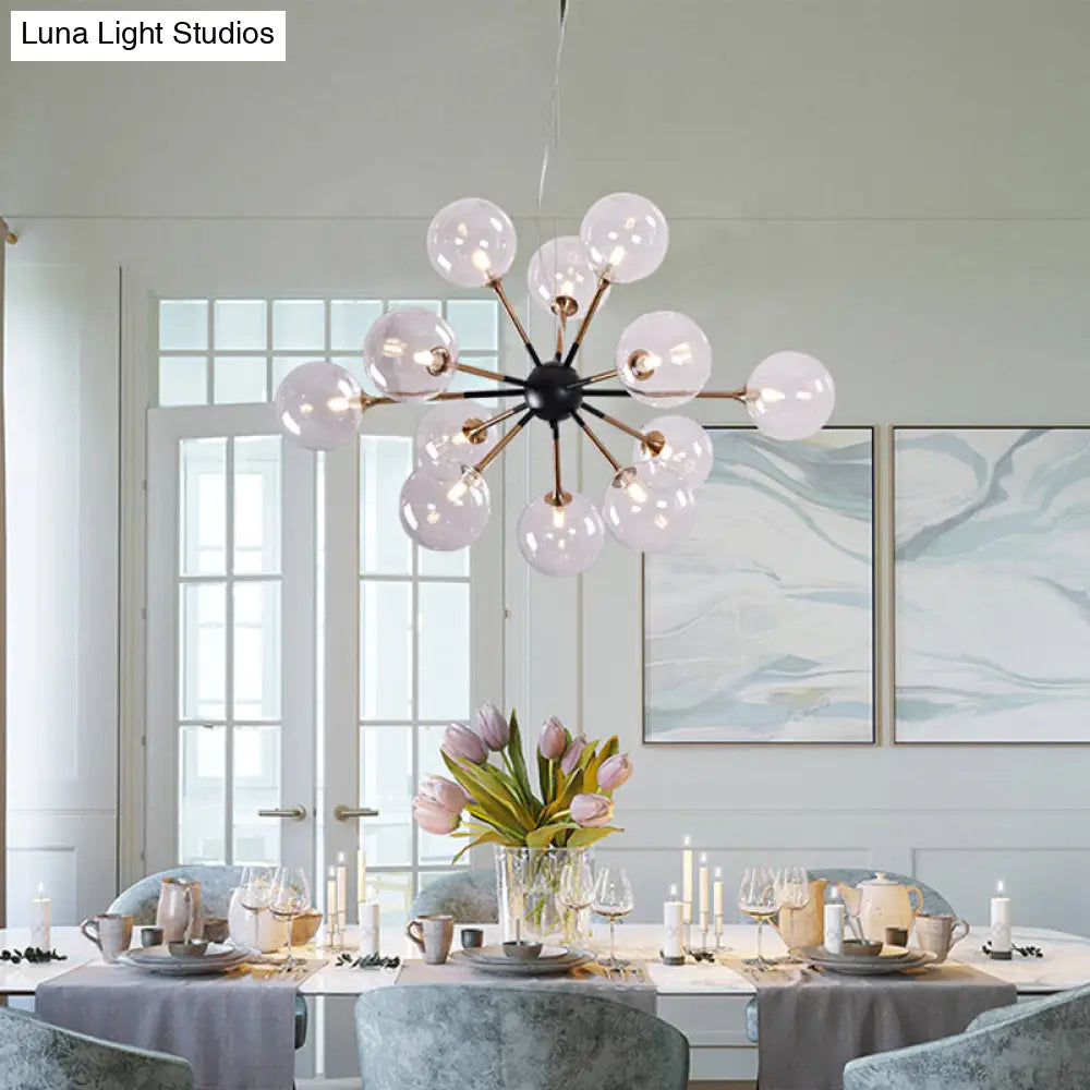 Modern 12-Light Clear Glass Sputnik Chandelier For Living Room - Simple Style