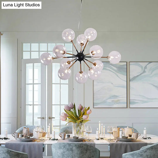 Modern 12-Light Clear Glass Sputnik Chandelier For Living Room - Simple Style