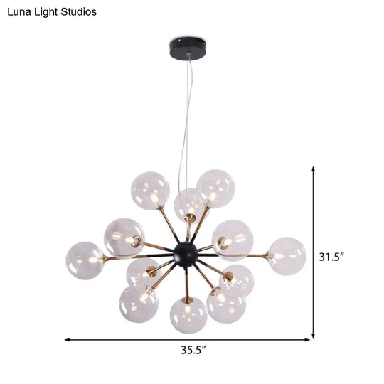 Simple Style Clear Glass Sputnik Chandelier - 12 Light Ceiling Pendant For Living Room