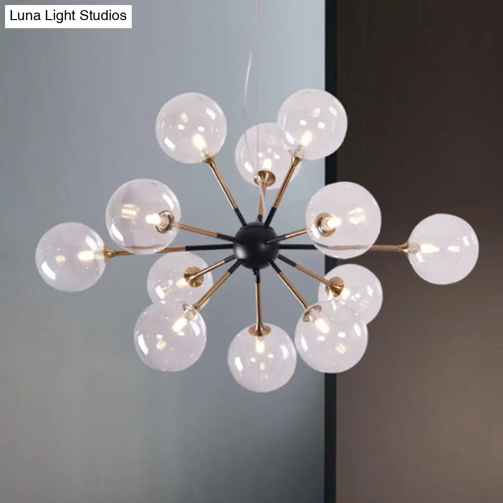 Modern 12-Light Clear Glass Sputnik Chandelier For Living Room - Simple Style