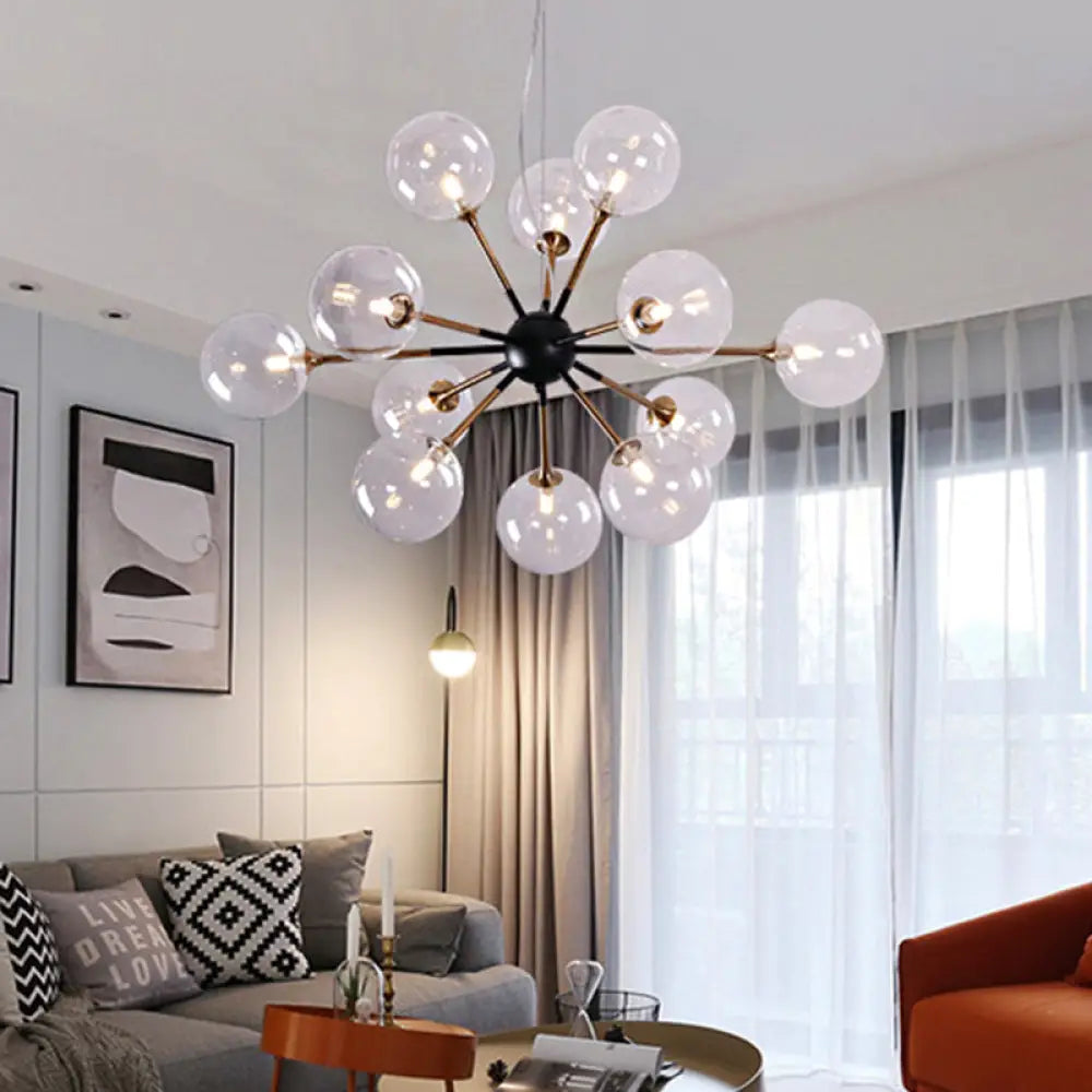 Modern 12-Light Clear Glass Sputnik Chandelier For Living Room - Simple Style